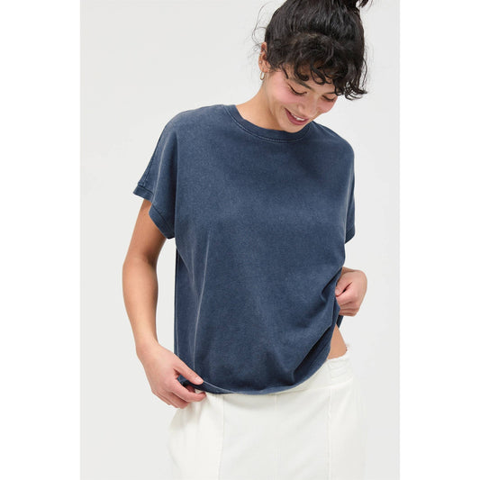 Cap Sleeve Mineral Wash Tee in Navy