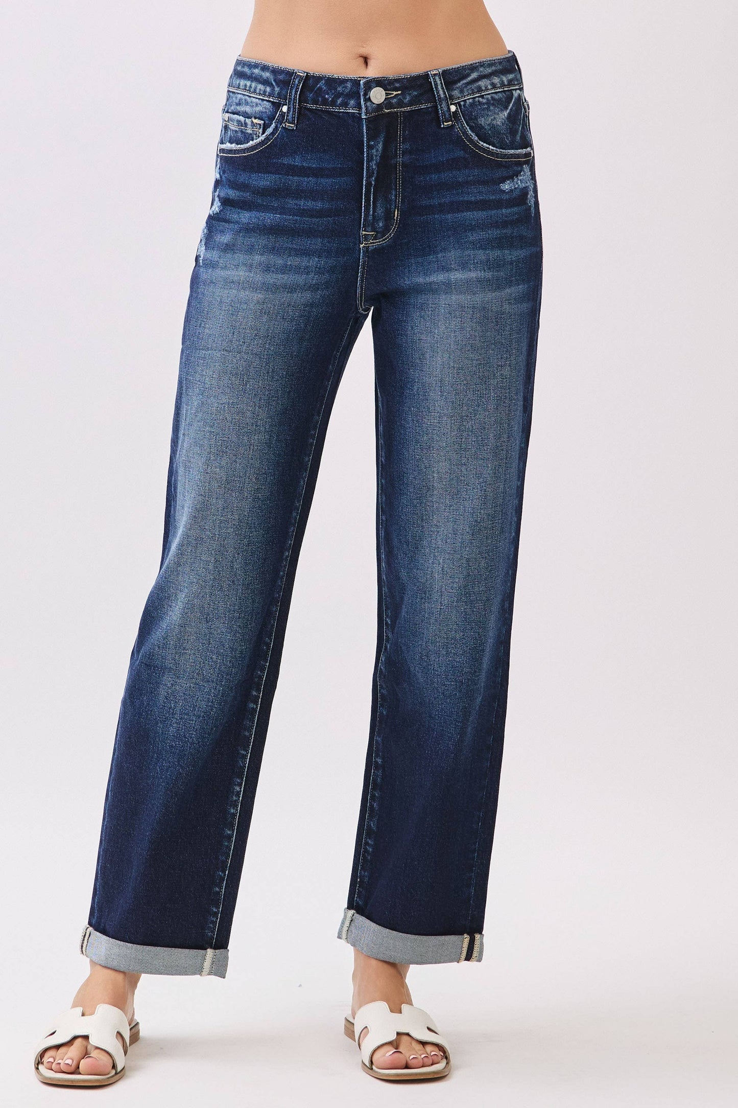 High Rise Straight Denim in Dark Wash
