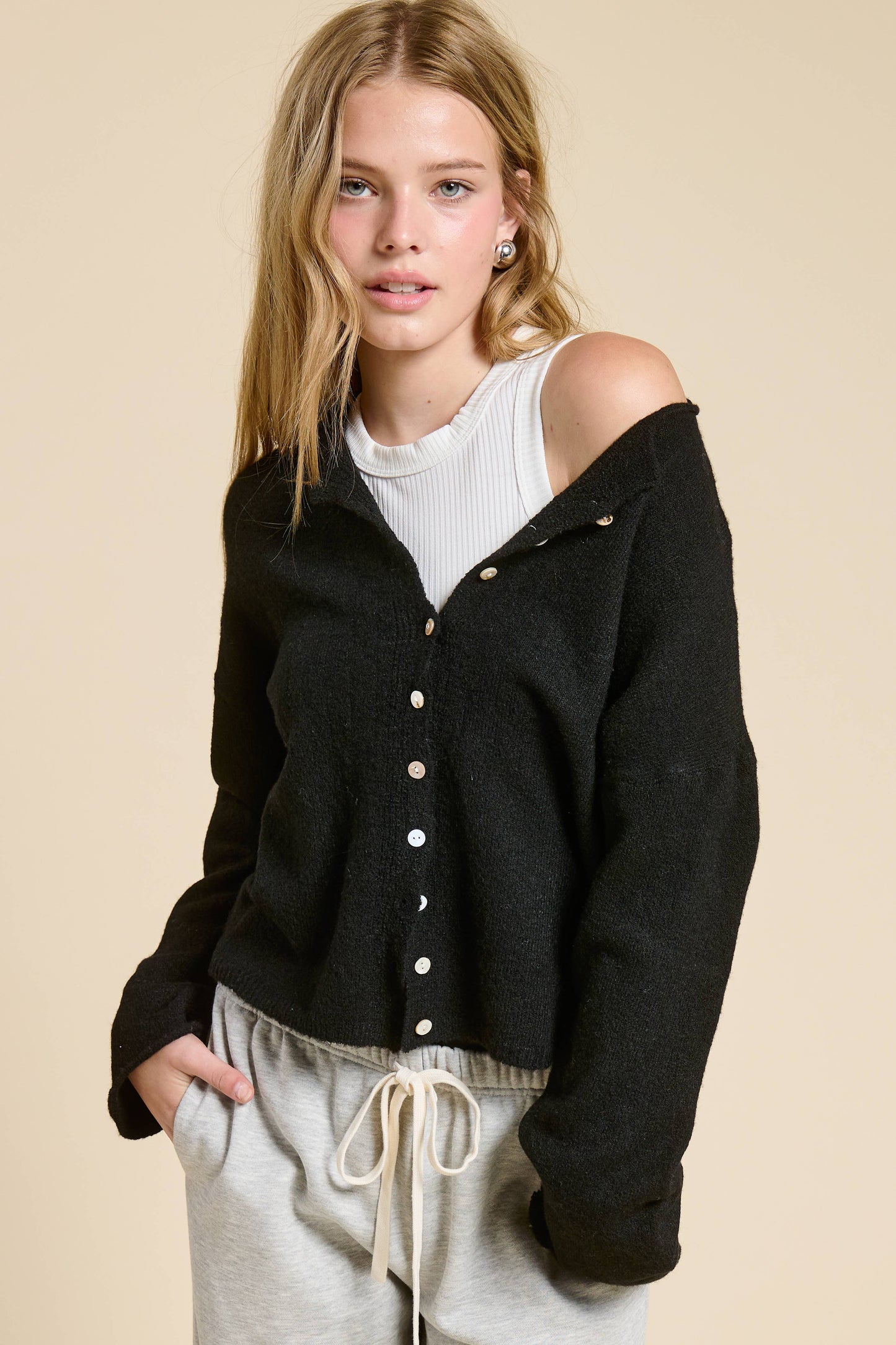 Essential Button Cardigan in Black