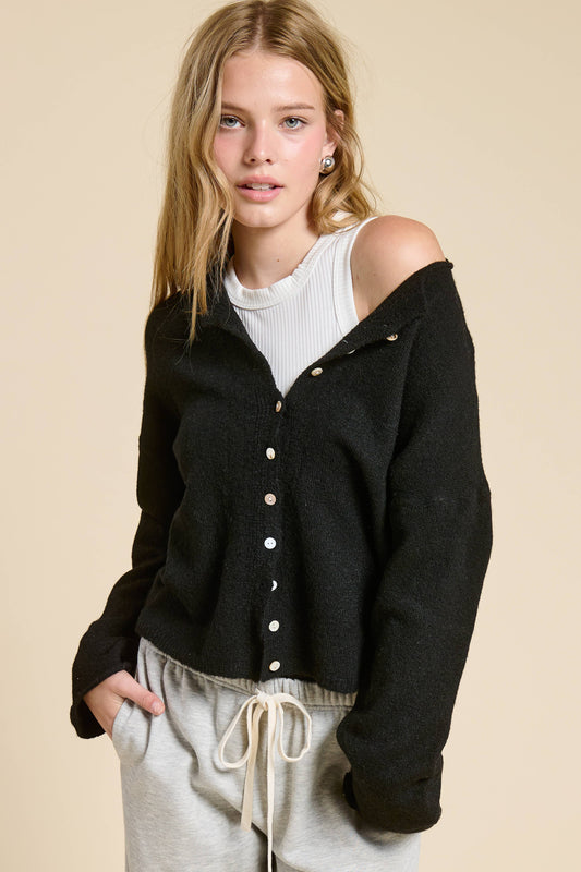 Essential Button Cardigan in Black