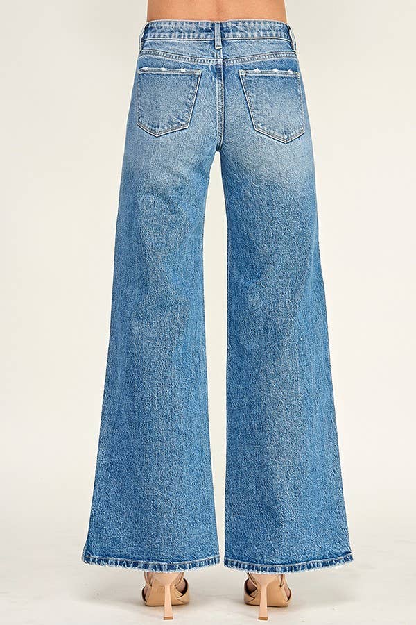 Mid Rise Wide Leg Detailed Denim