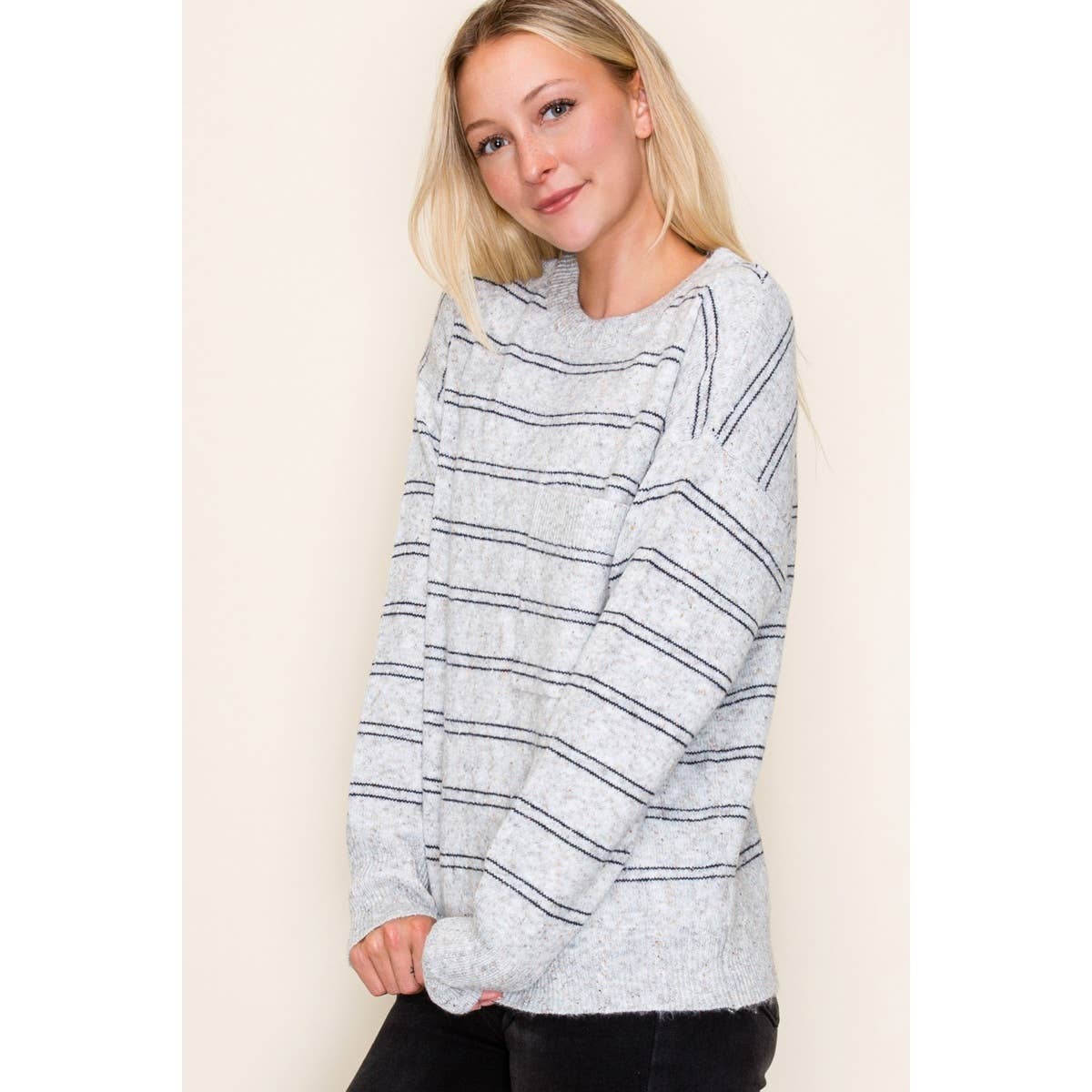 Sprinkled Stripe Sweater in Heather Grey