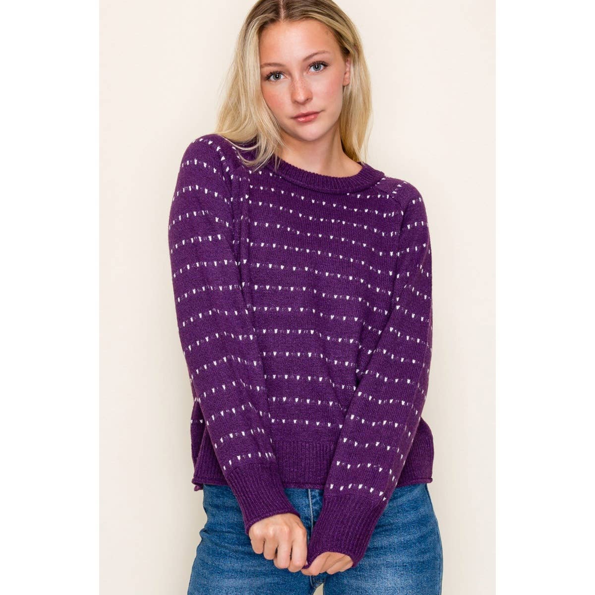 Striped Dot Sweater in Eggplant