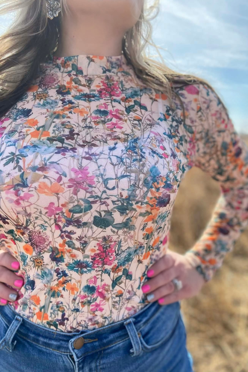 Spring Floral Mesh Long Sleeve