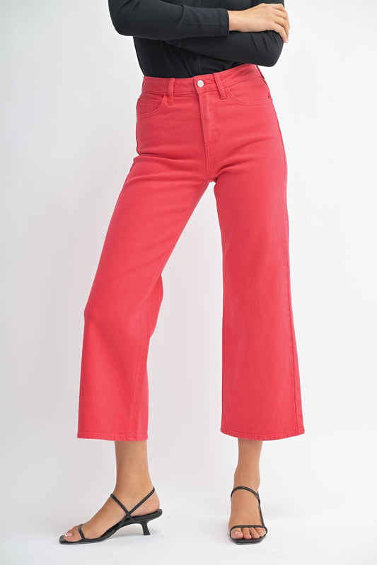 Slim Wide Leg Denim in Red