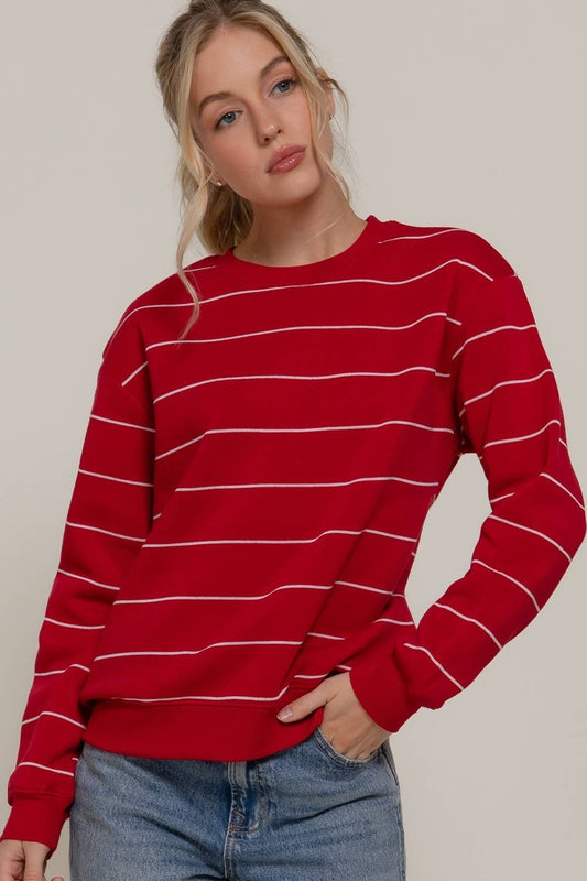 Striped Fleece Sweatshirt in Red