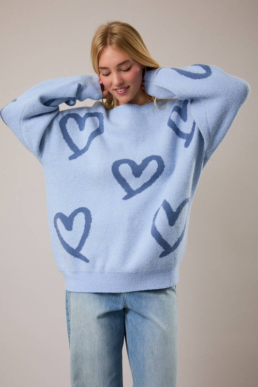 Blue Heart Printed Sweater