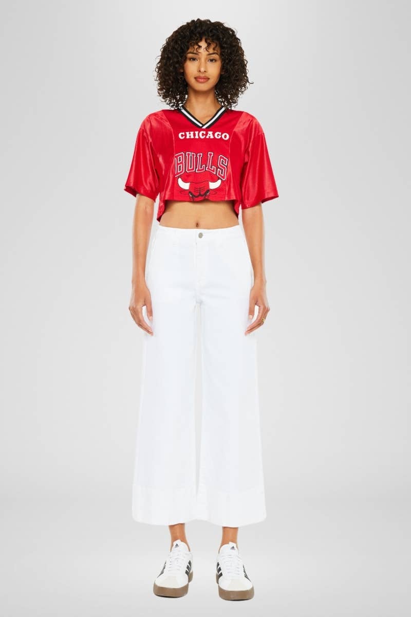 KanCan High Rise Cropped Wide Leg Denim in White
