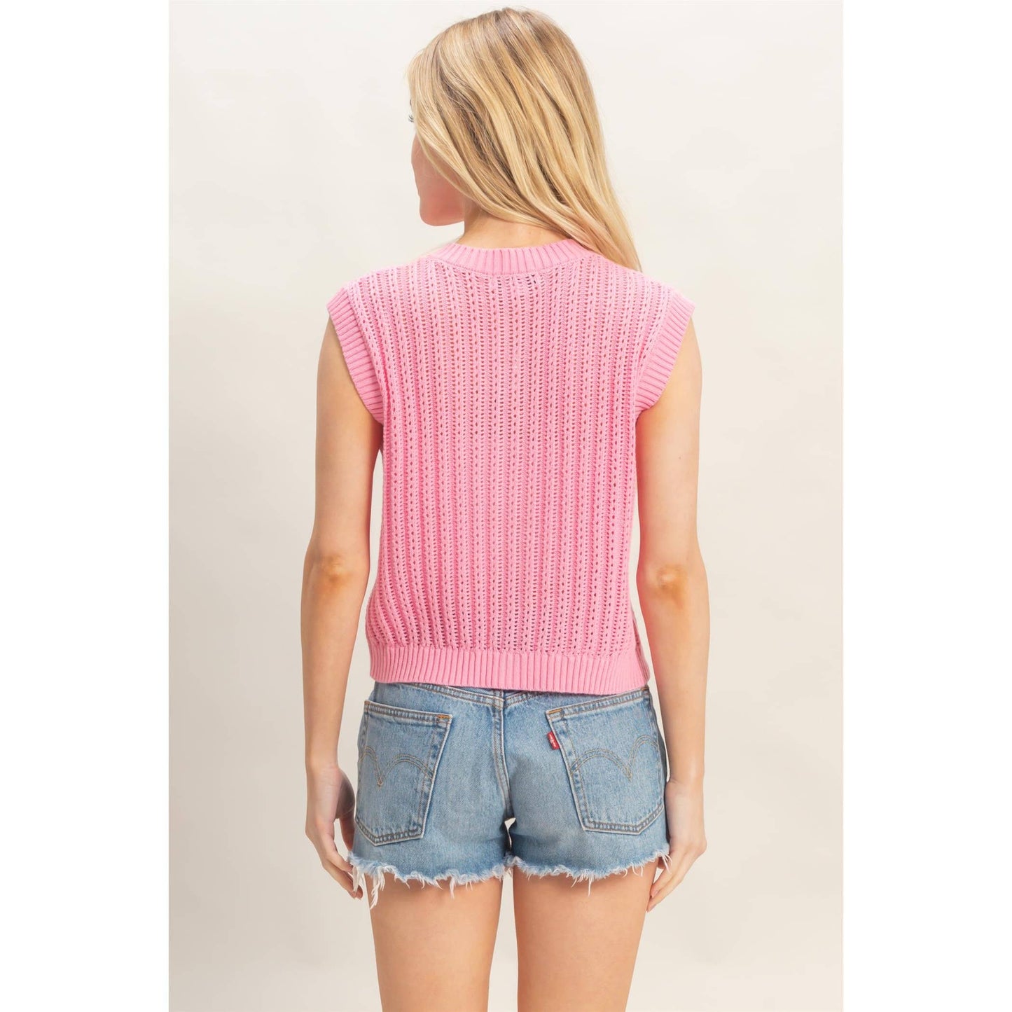 Ribbed Button Tank in Pink