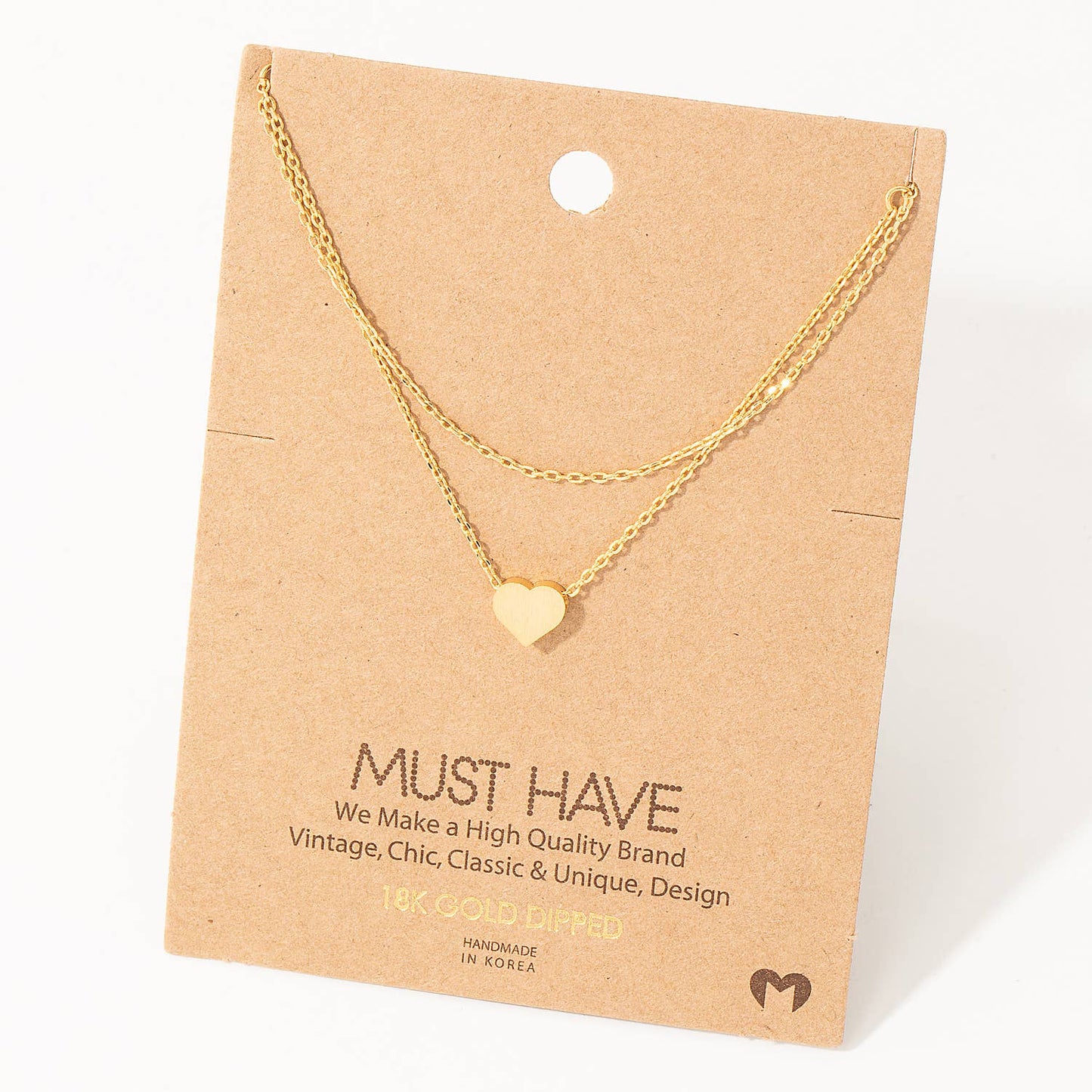 Dainty Layered Chain Heart in Necklace in Gold