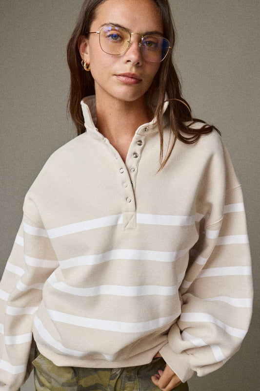 Addison Stripe Pullover in Taupe