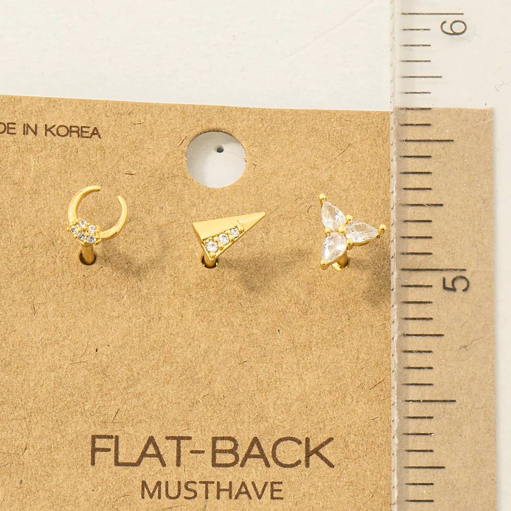 3-Piece Mixed Flat Back Studs in Gold