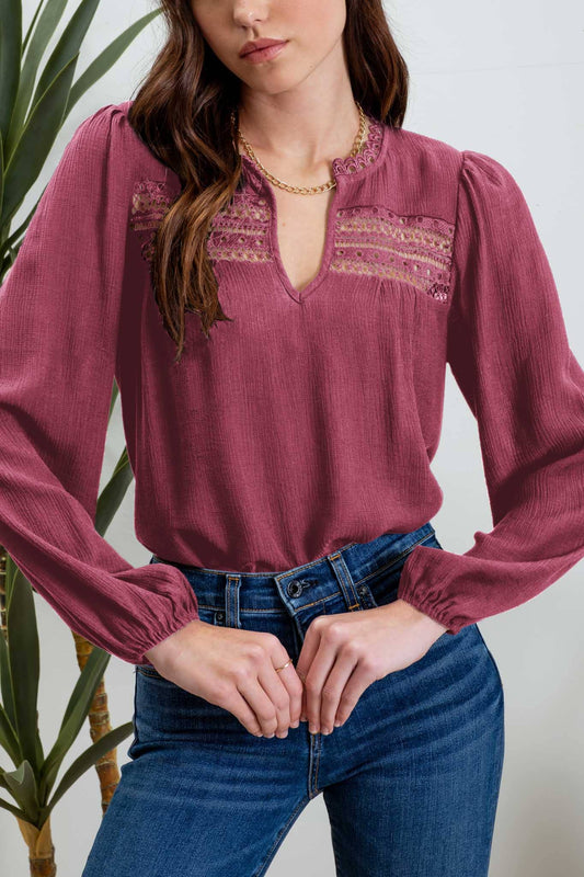 Eyelet Lace Long Sleeve in Mauve