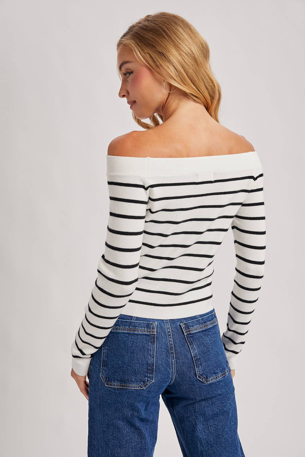 Off The Shoulder Striped Top in Ivory