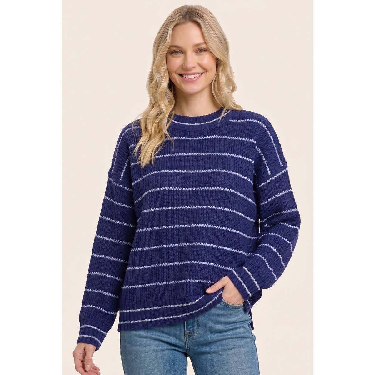 Striped Textured Sweater in Navy