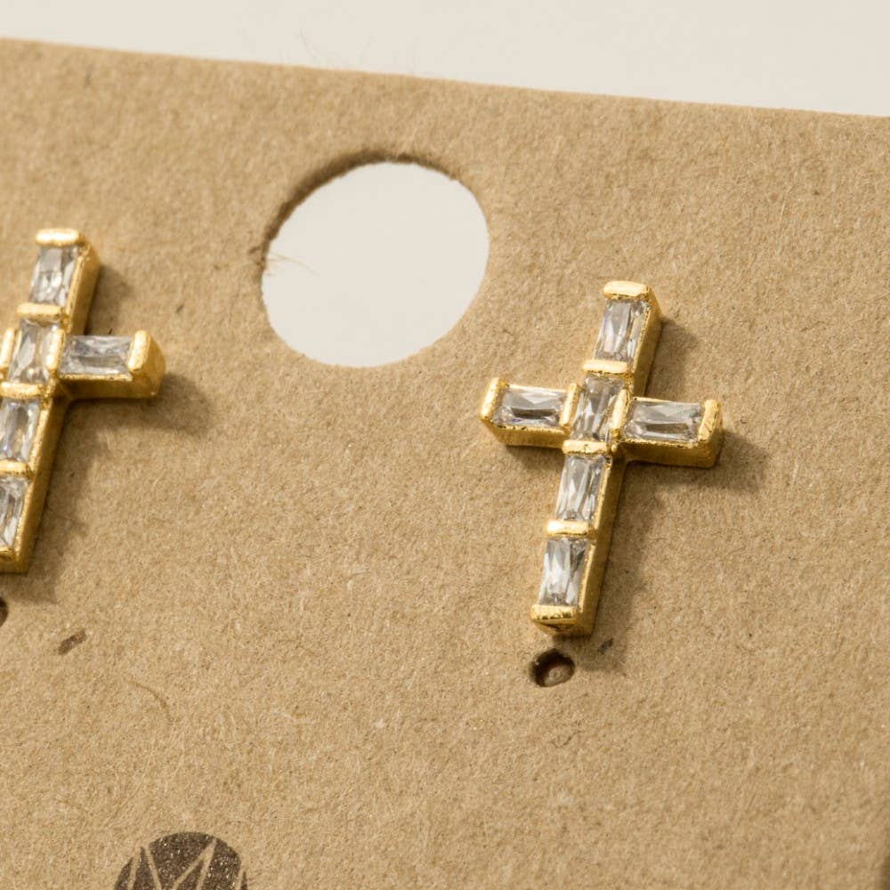 Mini Cross Stud Earrings in Gold
