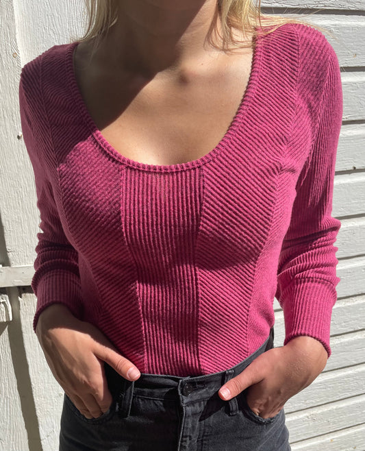 Ribbed Scoop Neck Top in Rose