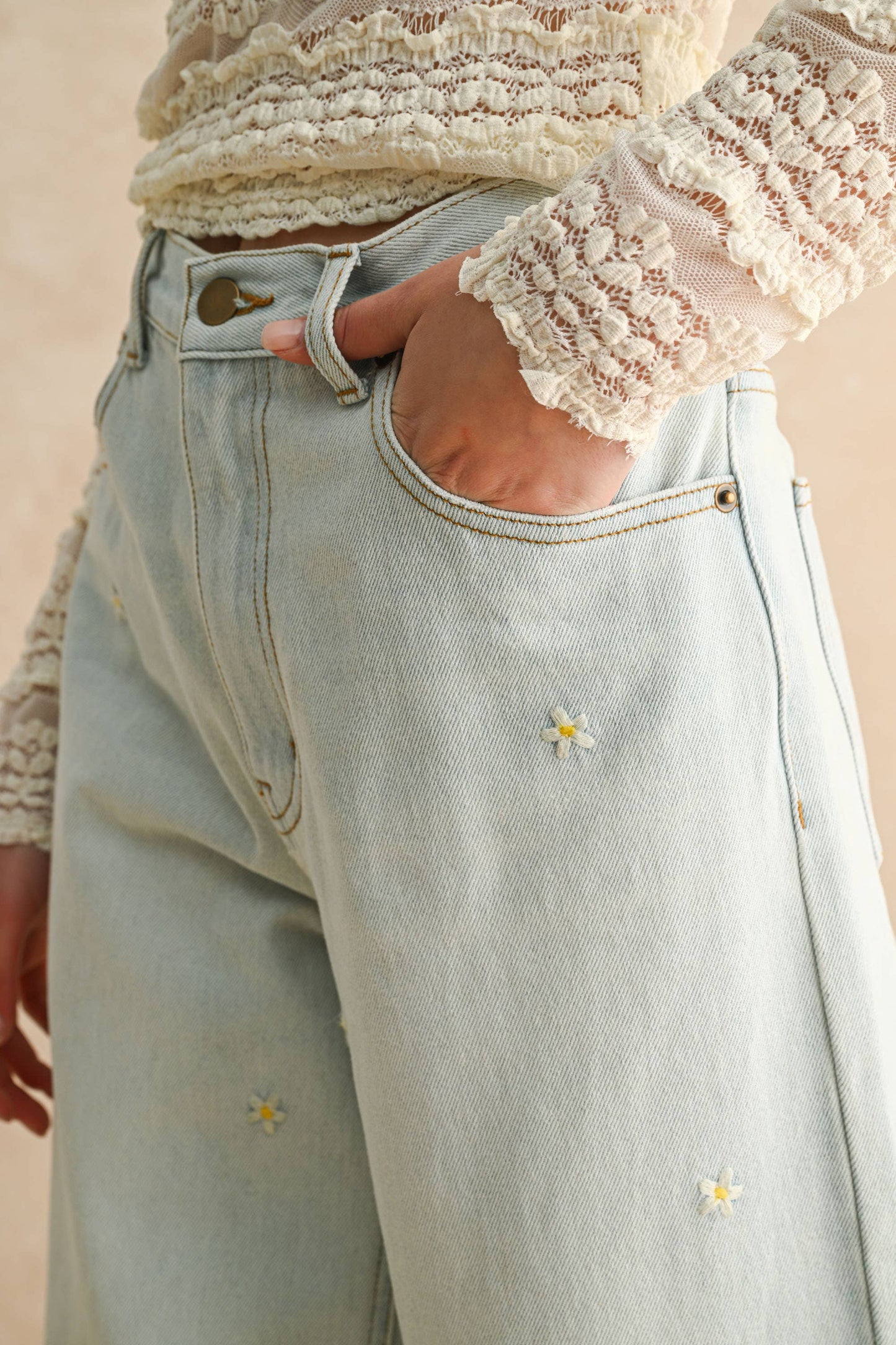 Flower Embroidery Denim