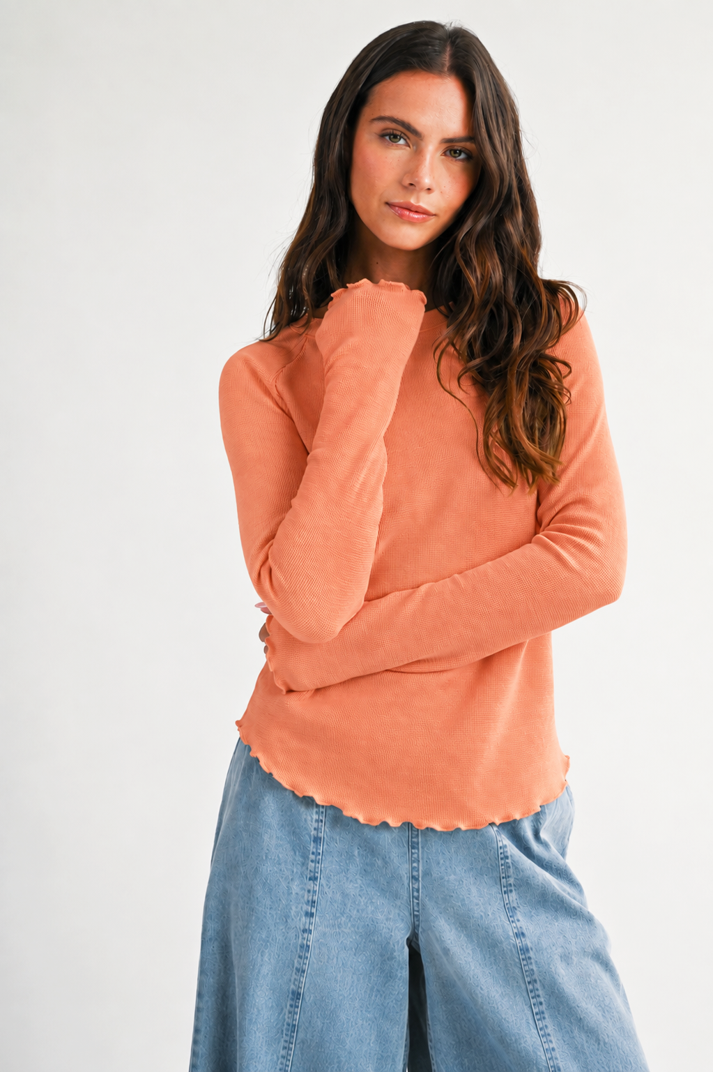 Thermal Lettuce Edge Top Coral