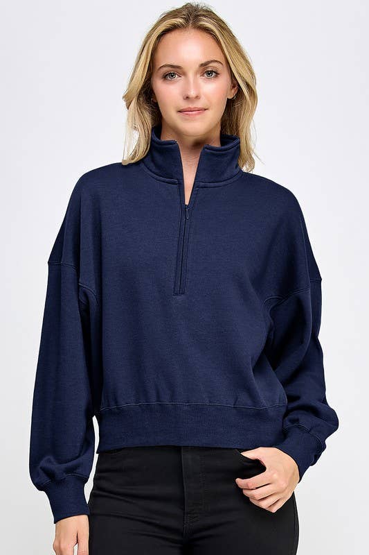 Fleece Half Zip Sweatshirt in Navy