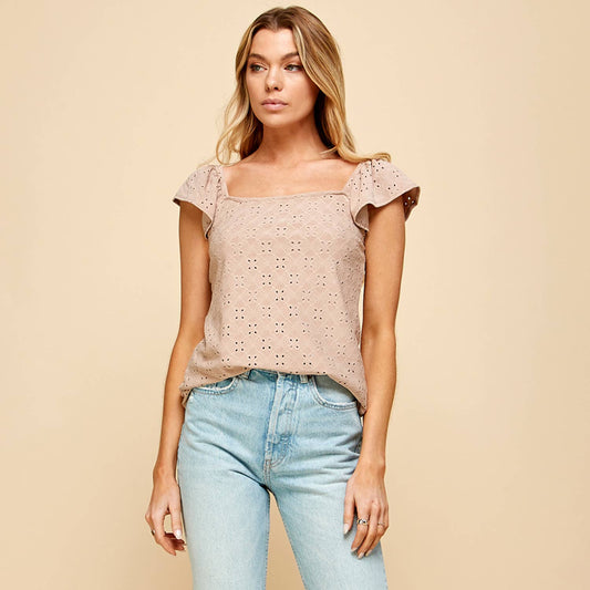 Solid Eyelet Tank in Taupe