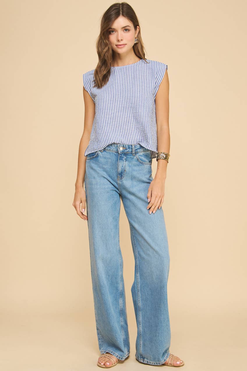 Blossom Striped Top in Denim