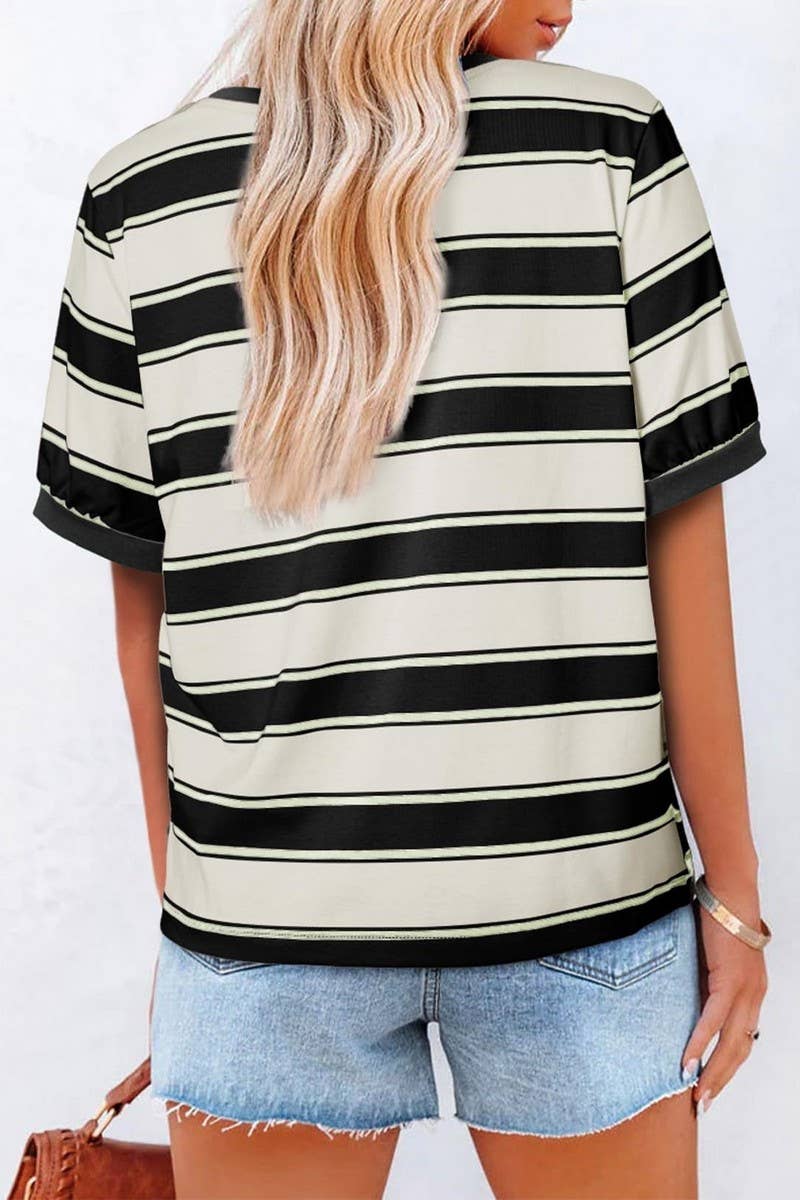 Striped Short Sleeve Top in Black