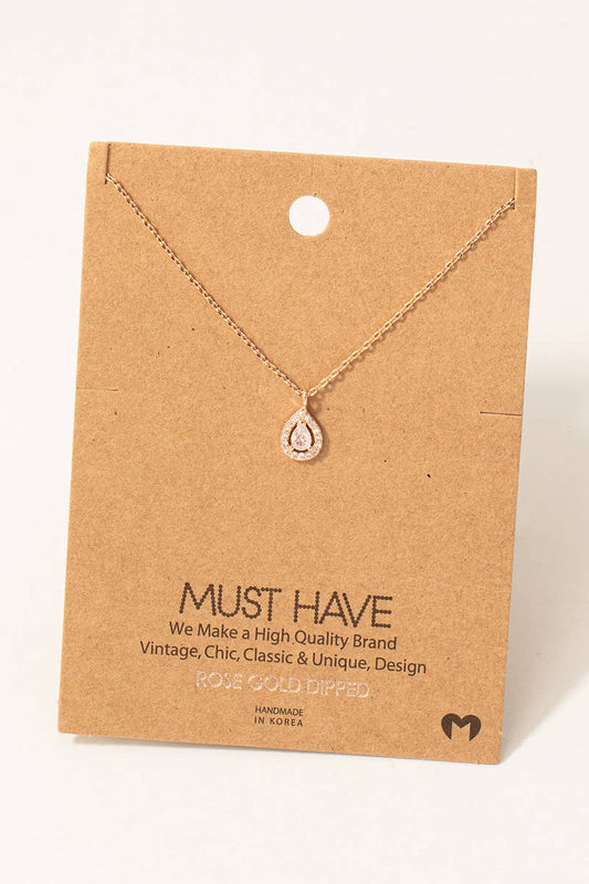 Rhinestone Teardrop Necklace in Rose Gold