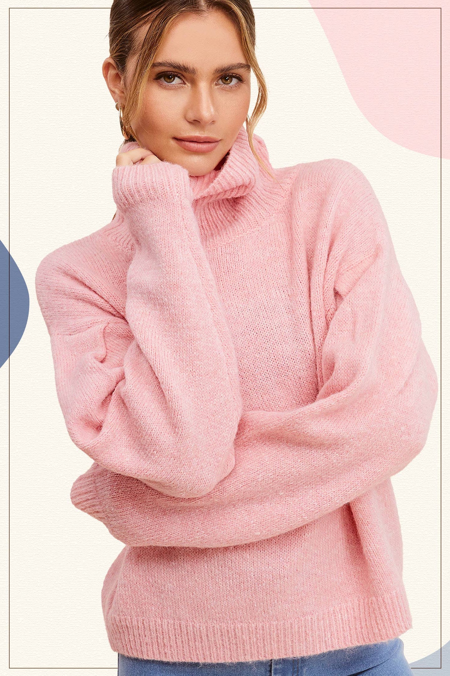 Loose Fit Turtleneck Sweater in Strawberry Milk