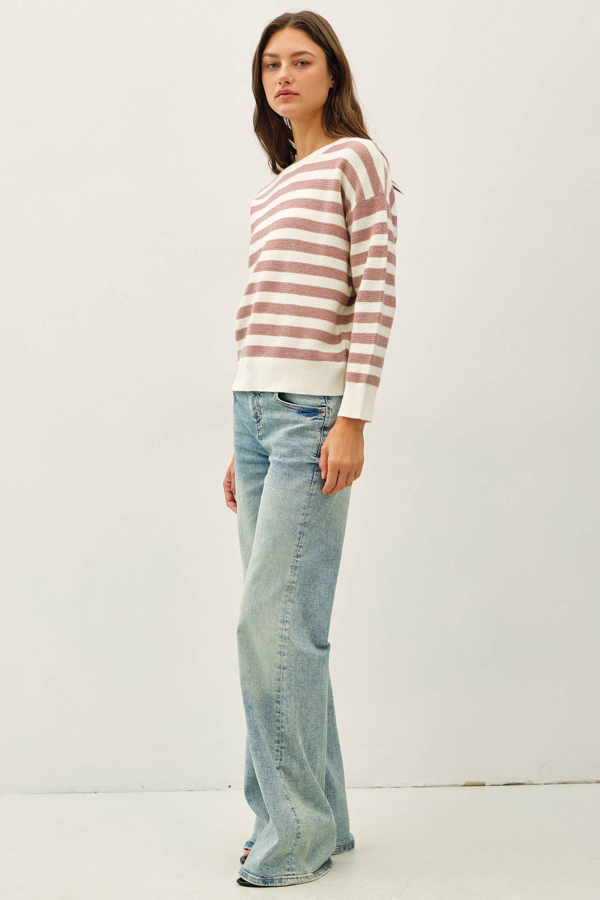 Striped Waffle Top in Mauve