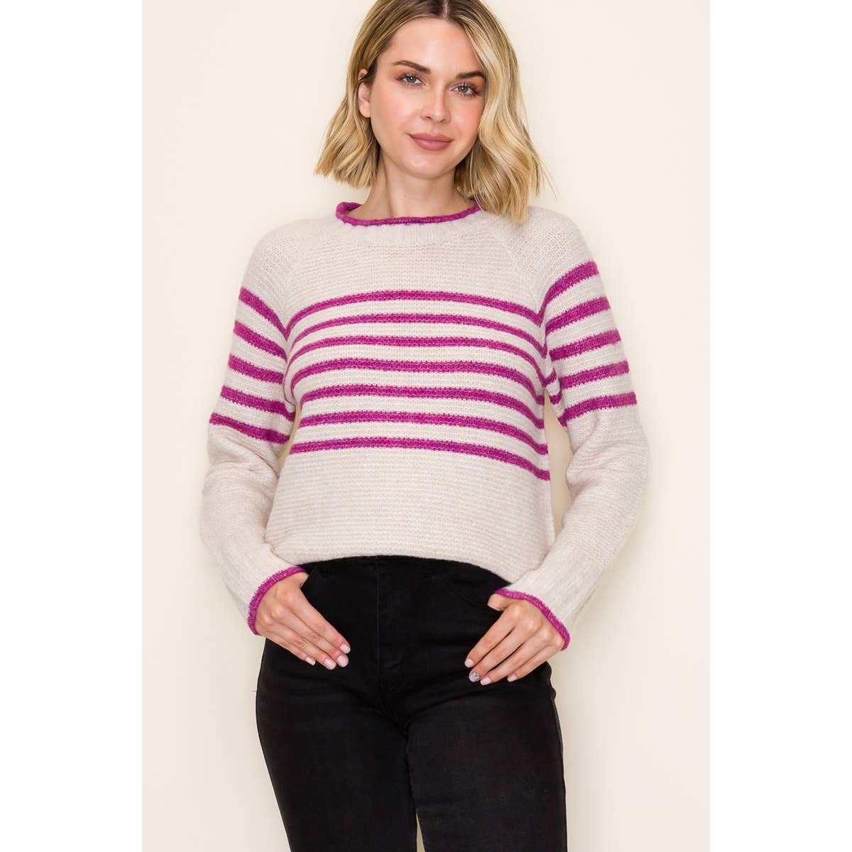 Pop Color Striped Sweater in Magenta