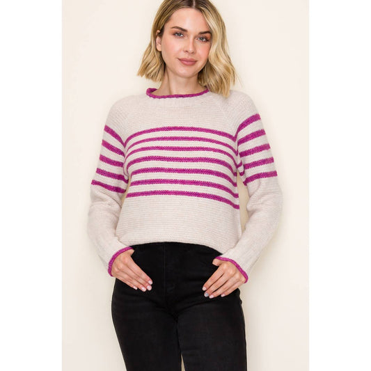Pop Color Striped Sweater in Magenta