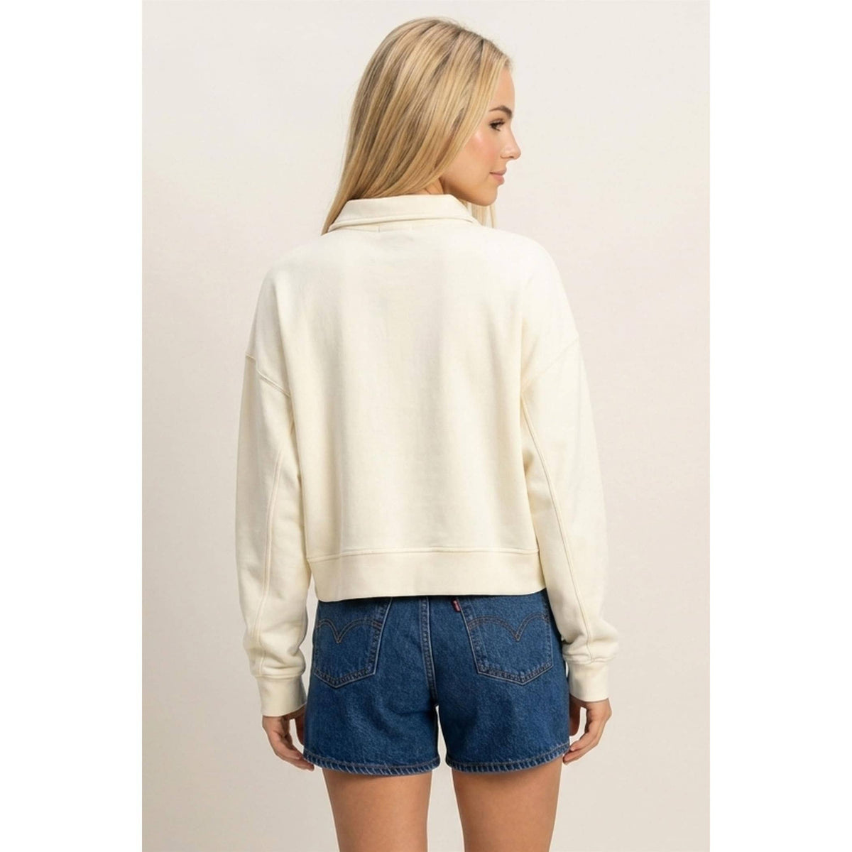 Button-Front Sweatshirt in Cream