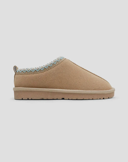 Suede Flatform Slipper in Light Chestnut