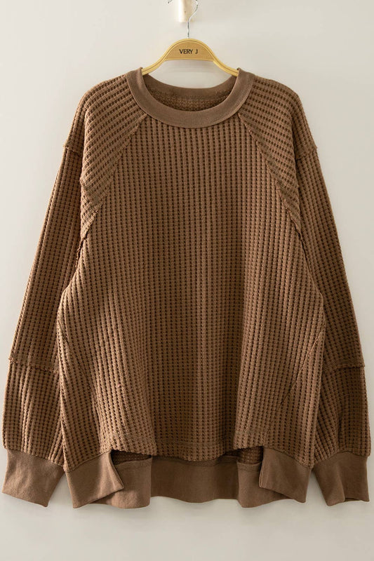 Waffle Pullover in Mocha