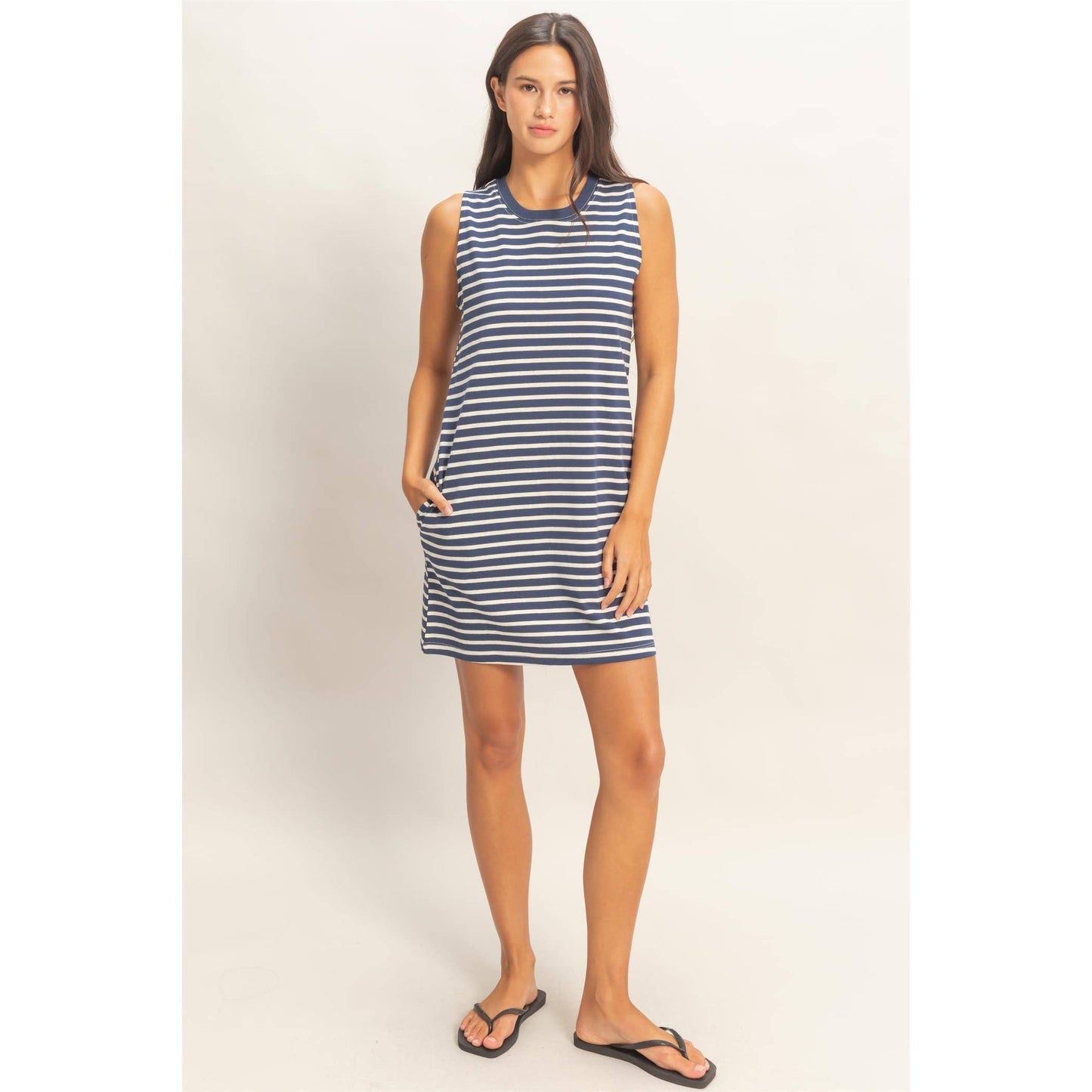 Striped Mini Dress in Navy