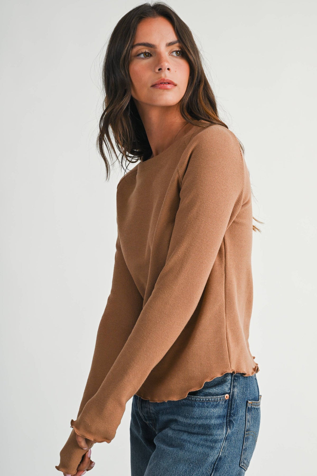 Thermal Lettuce Edge Top in Wheat