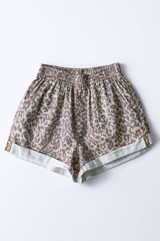 Leopard Denim Shorts