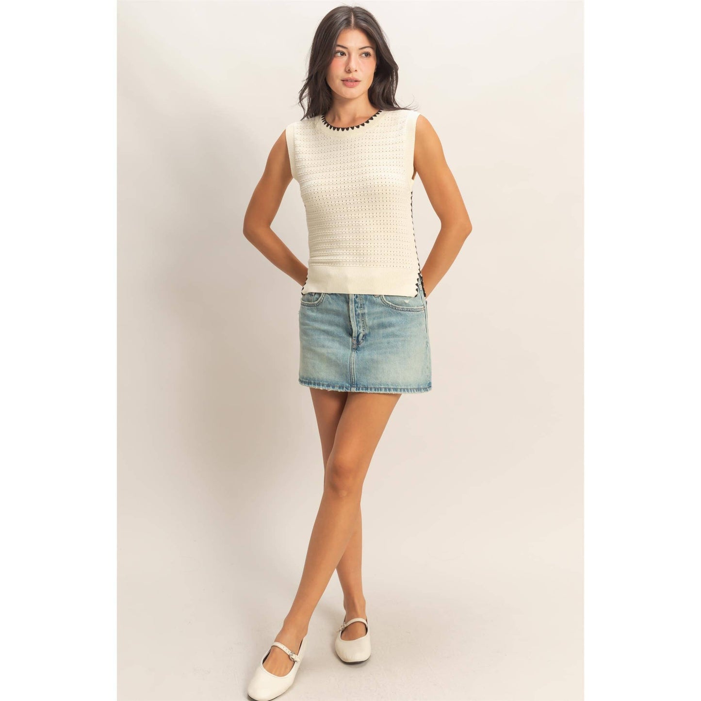 Eyelet Tank in Cream