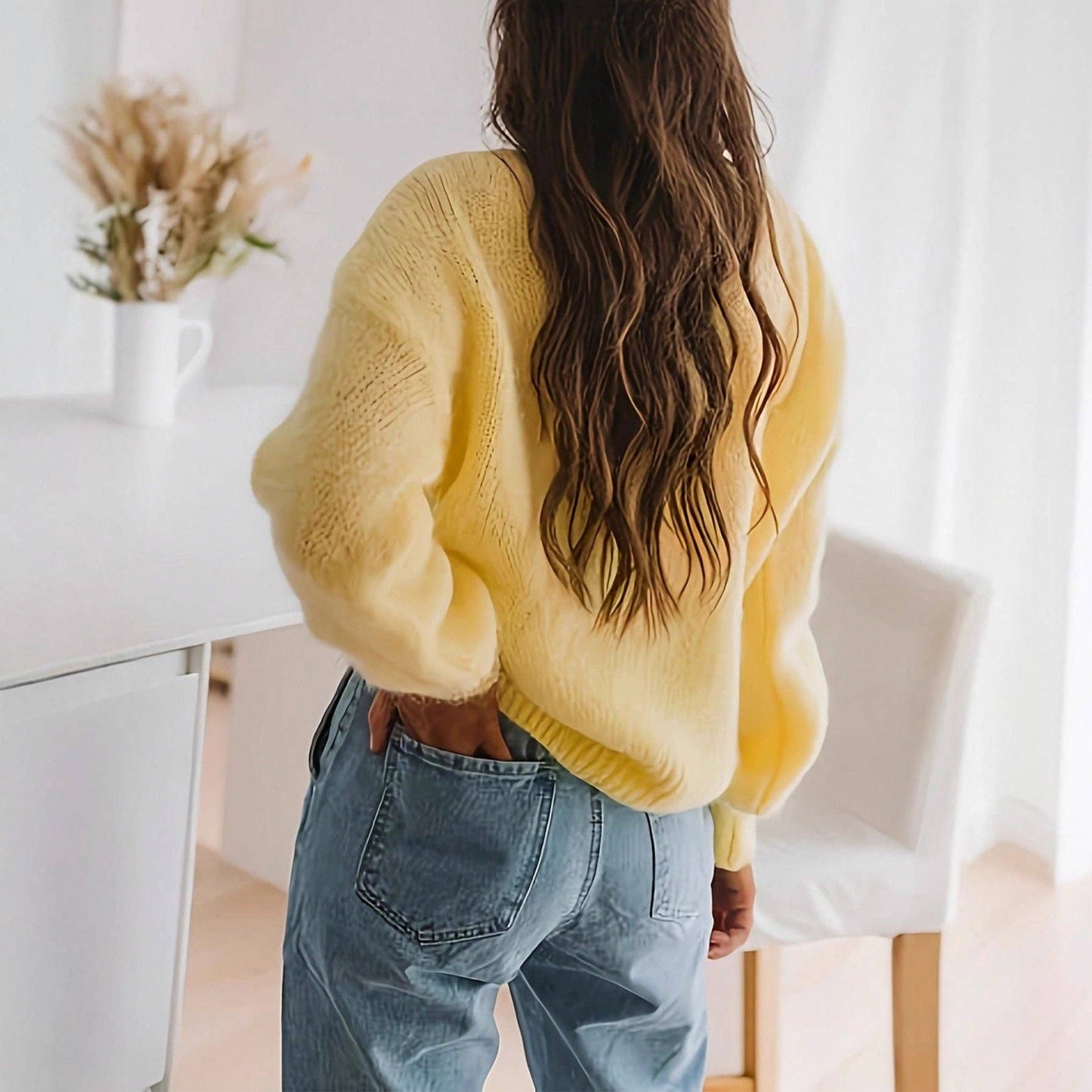 Solid Casual Sweater in Yellow