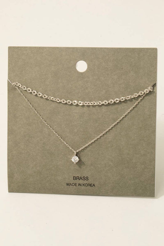 Small Gem Layered Chain Necklace in Silver