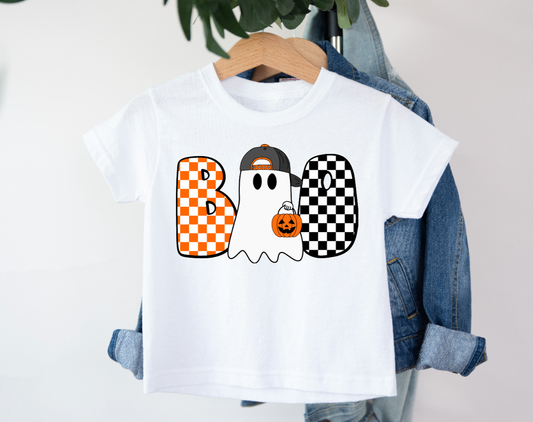 Kids Graphic — Checkered BOO in White