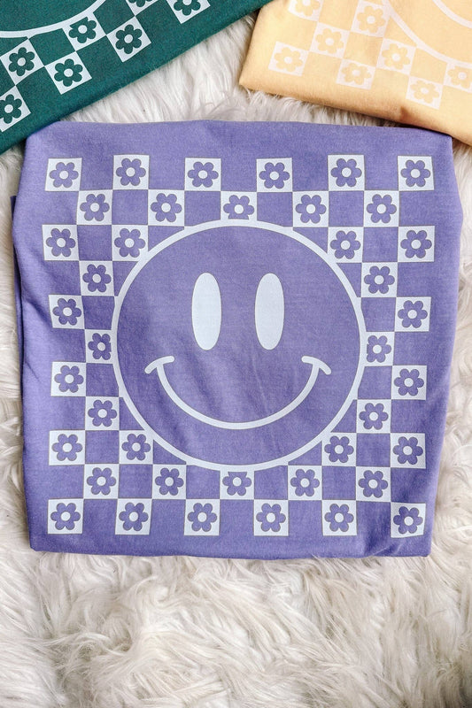 Graphic - Checkered Smiley in Violet