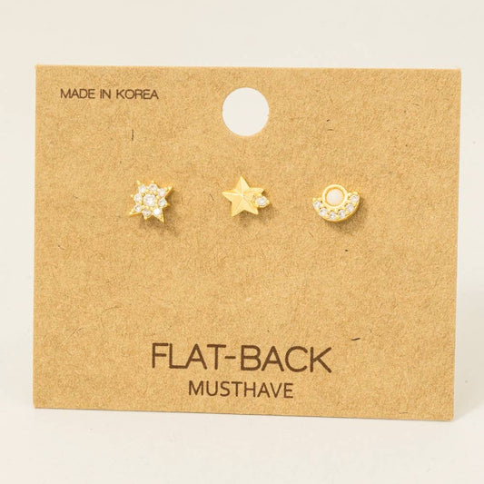 3-Piece Mixed Star Flat Back Studs in Gold
