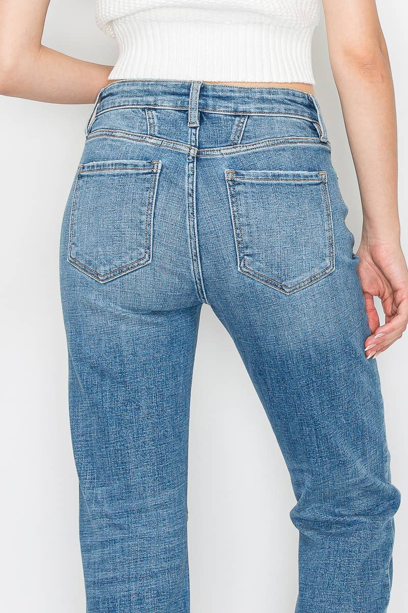 High Rise Straight Leg Denim w/ Detail