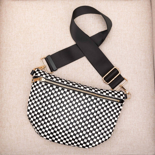 Woven Checkered Crossbody in Black