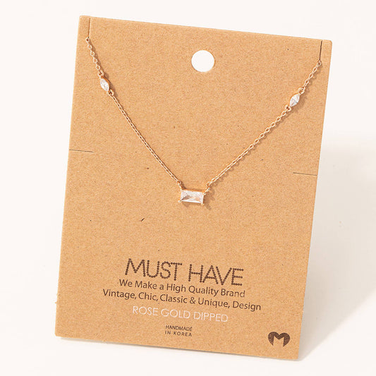 Dainty Rectangle Necklace in Rose Gold
