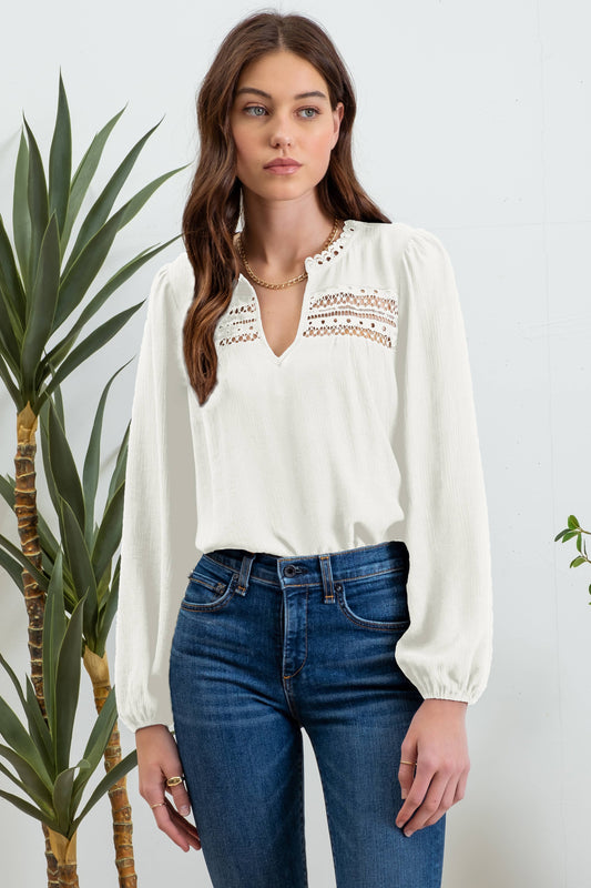 Eyelet Lace Long Sleeve in Cream