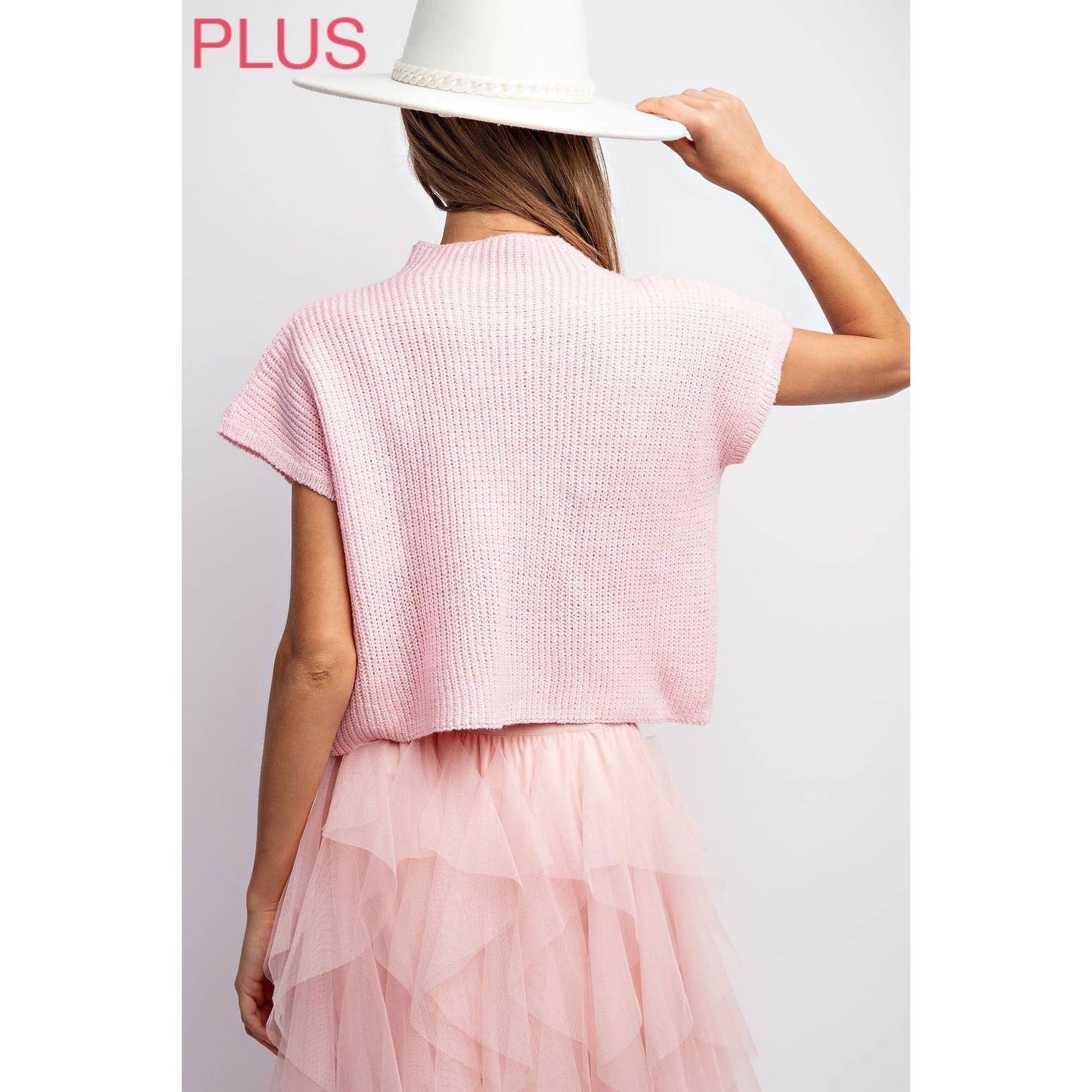 PLUS Drop Shoulder Sweater Top in Light Pink