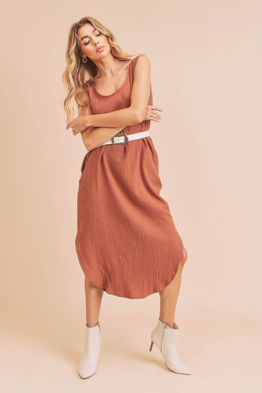 Waffle Knit Dress in Terracotta